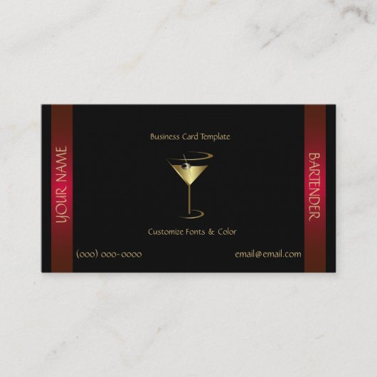 Classy Gold Red Metallic Barkeeper Template Visitenkarte (Vorderseite)