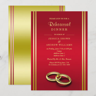 Classy Gold & Rot, Hochzeitsrings Probe Dinner Einladung