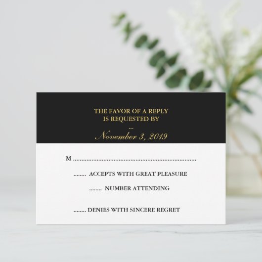 Classy Gold Schwarz-weiß UAWG RSVP Karte (Stehend Vorderseite)