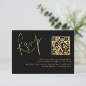 Classy Gold Script Black QR Code Wedding RSVP Karte (Stehend Vorderseite)