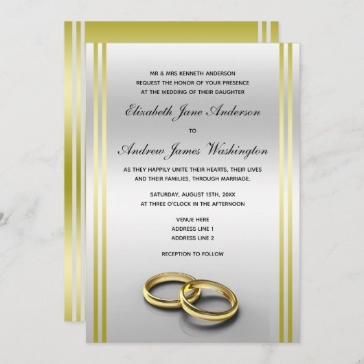 Classy Gold & Silber, Hochzeitsrennen Einladung (Vorne/Hinten)