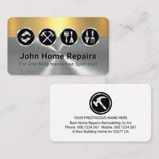 Classy Gold Silver Layers With Gold Tools Visitenkarte (Vorne/Hinten)