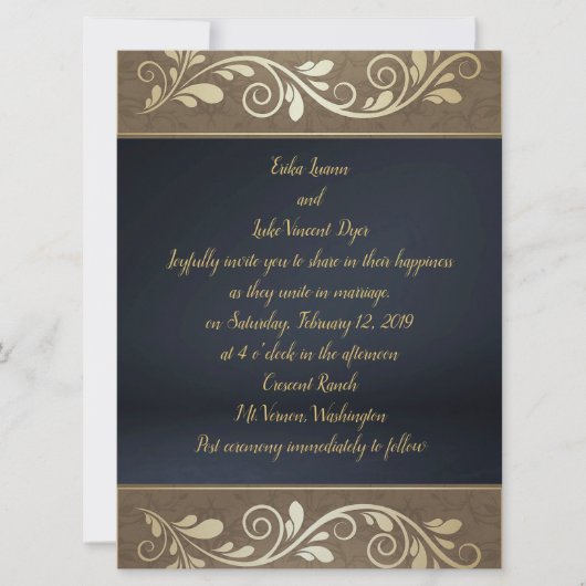 Classy Gold Swirl Flat Wedding Einladung (Vorderseite)