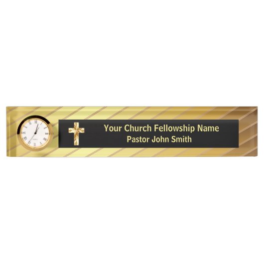 Classy Gold und Black Church Pastor Desk Namplate Namensplakette (Vorderseite)