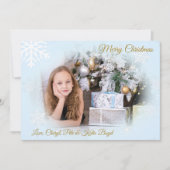 Classy Gold und Blue Custom Foto Weihnachten Einladung (Vorderseite)