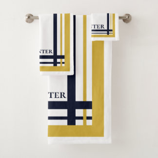 Classy Gold und Navy Striping Mit Monogramm Badhandtuch Set