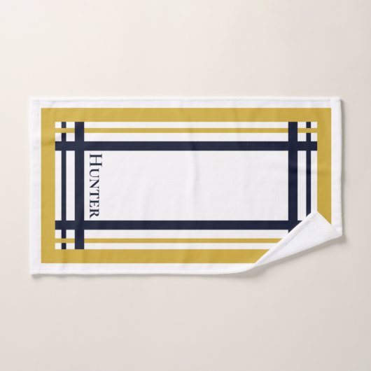 Classy Gold und Navy Striping Mit Monogramm Badhandtuch Set (Handtuch)