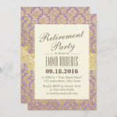 Classy Gold & Violet Damask Rentirement Einladung (Vorne/Hinten)