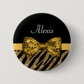 Classy Gold Zebra Print IMITATE Glitz Bow mit Name Button (Vorderseite)