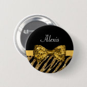 Classy Gold Zebra Print IMITATE Glitz Bow mit Name Button (Vorne & Hinten)