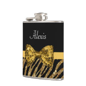 Classy Gold Zebra Print IMITATE Glitz Bow mit Name Flachmann (Links)