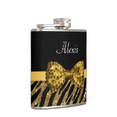 Classy Gold Zebra Print IMITATE Glitz Bow mit Name Flachmann (Rechts)