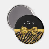 Classy Gold Zebra Print IMITATE Glitz Bow mit Name Magnet (Vorderseite/Rückseite)