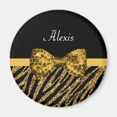 Classy Gold Zebra Print IMITATE Glitz Bow mit Name Magnet (Vorne)