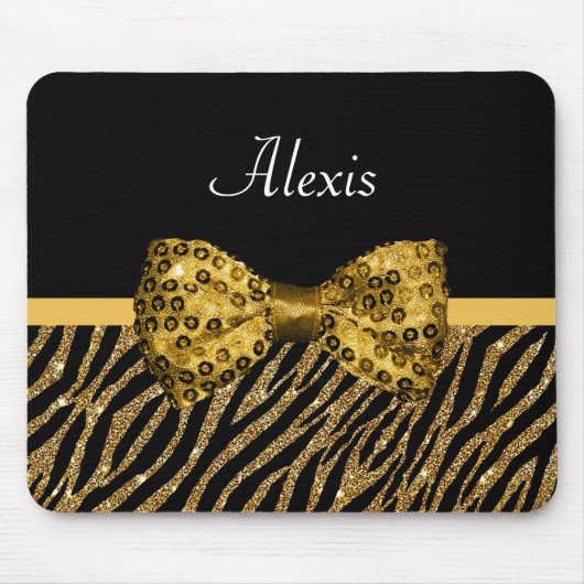 Classy Gold Zebra Print IMITATE Glitz Bow mit Name Mousepad (Vorne)
