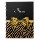 Classy Gold Zebra Print IMITATE Glitz Bow mit Name Notizblock (Vorderseite)