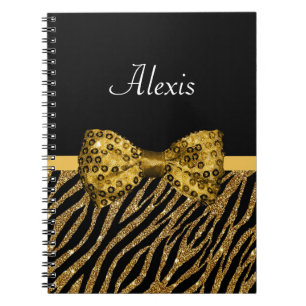 Classy Gold Zebra Print IMITATE Glitz Bow mit Name Notizblock