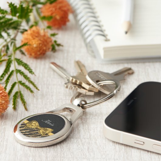 Classy Gold Zebra Print IMITATE Glitz Bow mit Name Schlüsselanhänger (Seite)