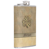 Classy golden Irish Glück Kleeblatt Leder Look Flachmann (Rechts)