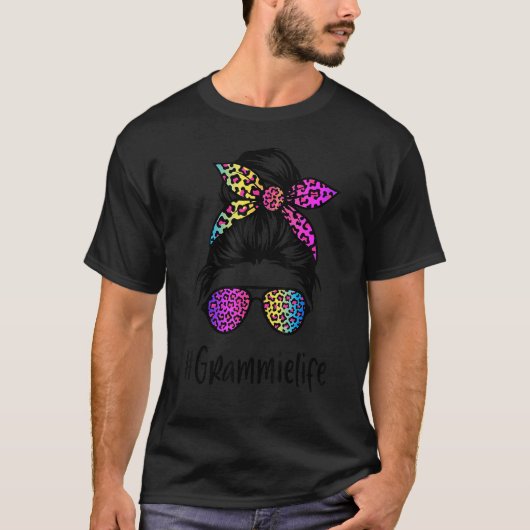 Classy Grammie Life Messy Bun Rainbow Leopard Moth T-Shirt (Vorderseite)