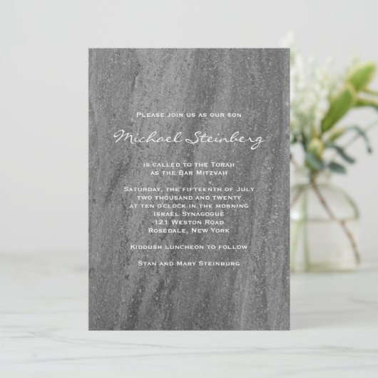 Classy Granite Bar Mitzvah Einladung (Stehend Vorderseite)