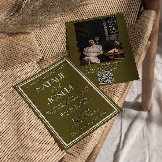 Classy Grassland Fancy Retro QR Code Photo Wedding Einladung