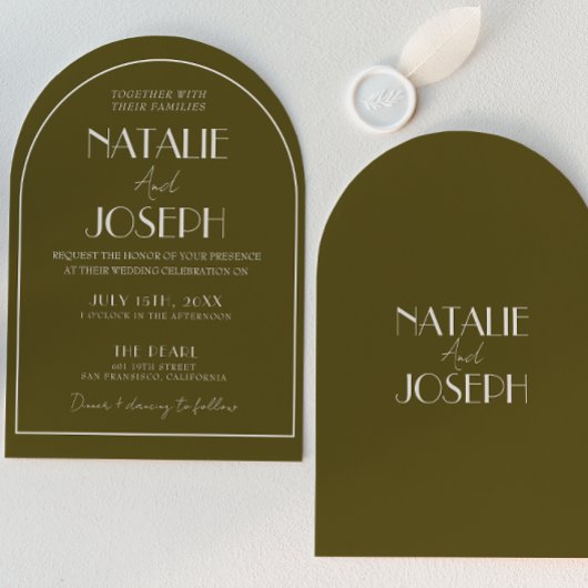 Classy Grasslands Old Money Retro Arched Wedding Einladung