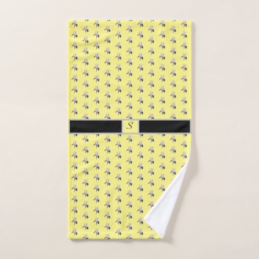 Classy Graues Irismuster auf Yellow Monogram Badhandtuch Set (Handtuch)
