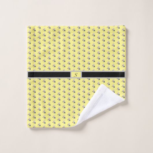 Classy Graues Irismuster auf Yellow Monogram Badhandtuch Set (Waschlappen)