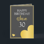 Classy Gray and Gold Heart Son 30. Geburtstag Karte<br><div class="desc">Classy Gray und Gold Heart Son 30. Geburtstag, ein einzigartiges Design für jeden, der etwas Besonderes für seinen Sohn zu seinem Geburtstag sucht. Das Design hat eine schöne goldene Grenze mit den Herzen, und anpassbarer Text, den Sie personalisieren können, so zögern Sie nicht, es anzupassen, um Ihre eigene Geburtstagseinladung zu...</div>