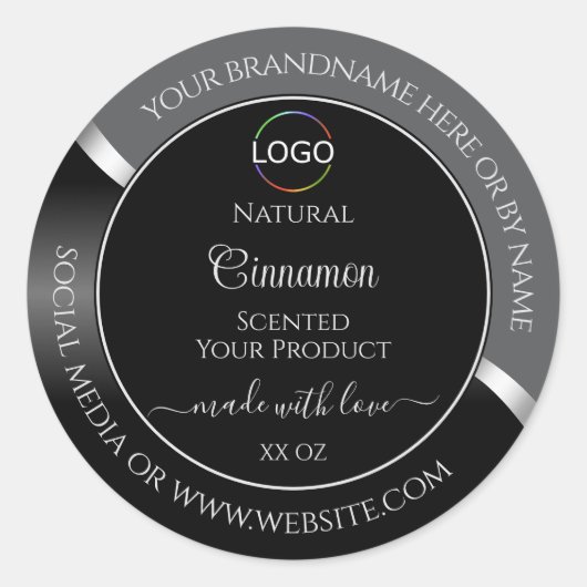 Classy Gray Black Wavy Silver Logo Product Labels Runder Aufkleber (Vorderseite)