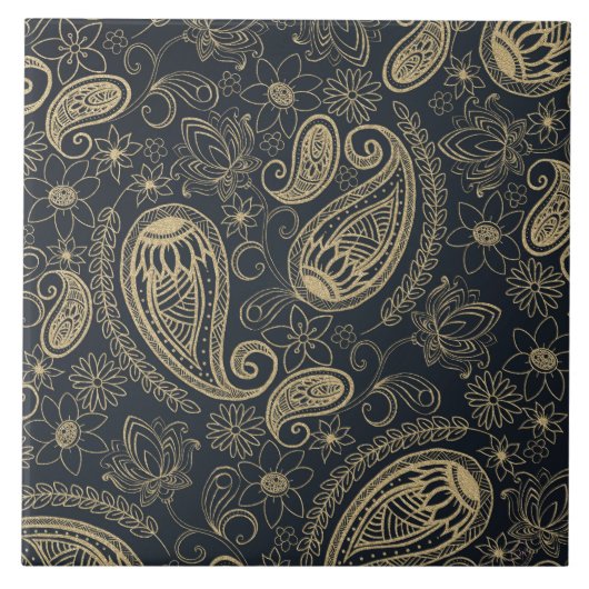 Classy Gray Glitzer Paisley Floral Pattern Fliese (Vorderseite)