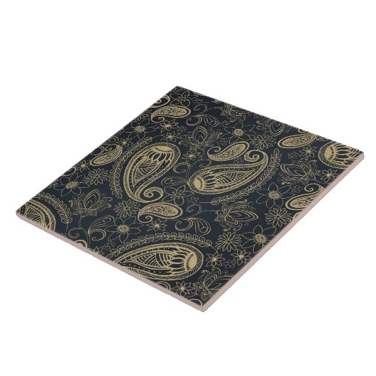 Classy Gray Glitzer Paisley Floral Pattern Fliese (Seite)