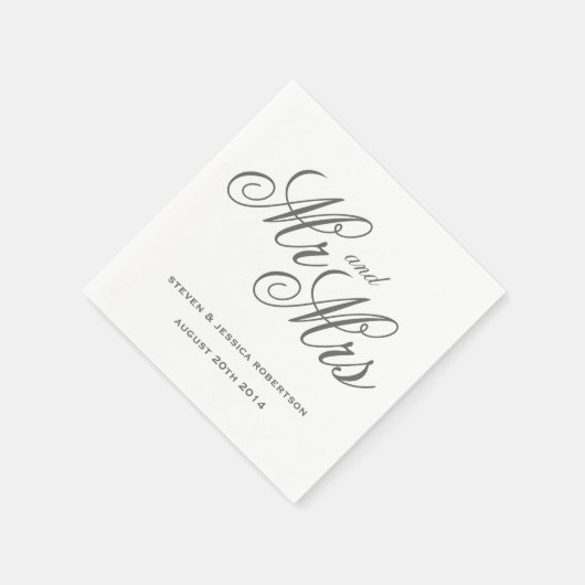 Classy gray Mr. und Mrs. Papier Hochzeitsnapkins Serviette (Ecke)