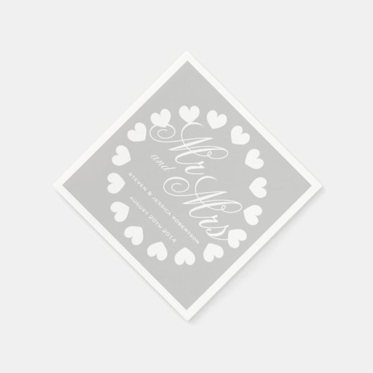 Classy gray-white Mr. Mrs. wedding napkins Serviette (Ecke)