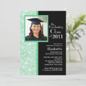 Classy Green & Black Abschluss Einladung Foto (Stehend Vorderseite)