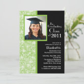 Classy Green & Black Abschluss Einladung Foto (Stehend Vorderseite)