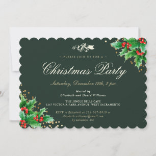 Classy Green Holly Berries Weihnachts-Party Einladung