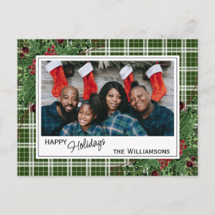 Classy Green Holly Red Berries Botanical Foliage Postkarte