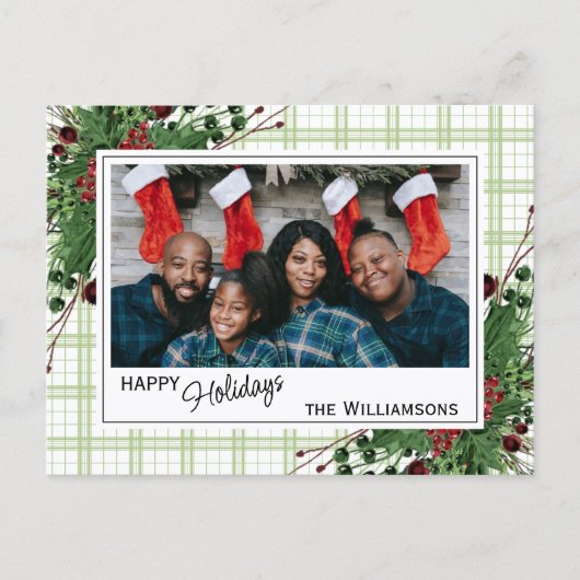 Classy Green Holly Red Berries Botanical Foliage Postkarte (Vorderseite)