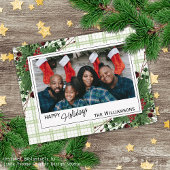 Classy Green Holly Red Berries Botanical Foliage Postkarte