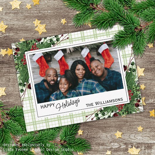 Classy Green Holly Red Berries Botanical Foliage Postkarte