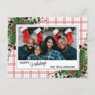 Classy Green Holly Red Berries Botanical Foliage Postkarte