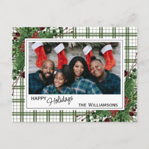 Classy Green Holly Red Berries Botanical Foliage Postkarte