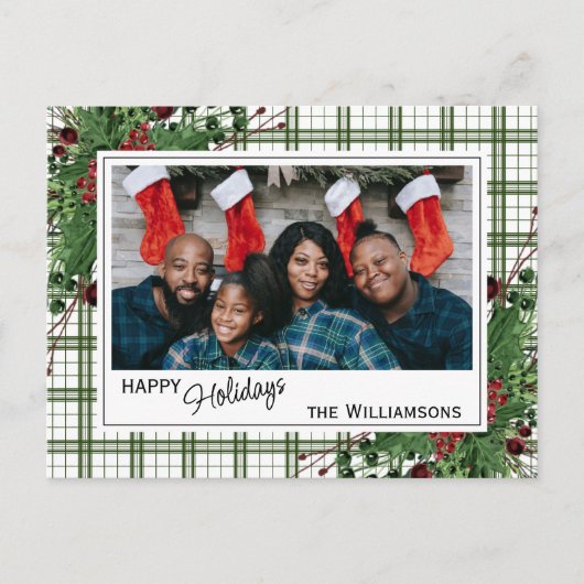 Classy Green Holly Red Berries Botanical Foliage Postkarte (Vorderseite)