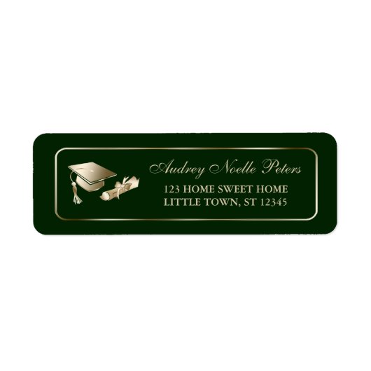 Classy Green und Gold Graduate Address Labels (Vorne)