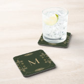 Classy Green und Gold Monogram Getränkeuntersetzer (Rechte Seite)