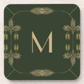 Classy Green und Gold Monogram Getränkeuntersetzer (Vorderseite)