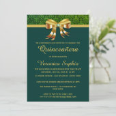 Classy Green und Gold Quinceanera Einladung (Stehend Vorderseite)