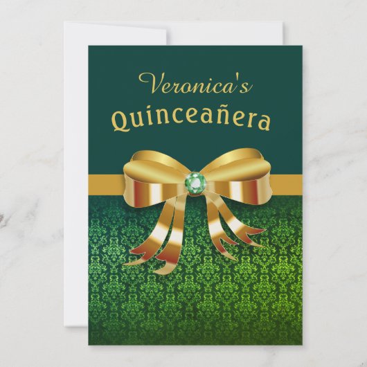 Classy Green und Gold Quinceanera Einladung (Rückseite)